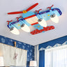 Kids Bedroom Blue Propeller Plane Flush Mount Light Image - 5