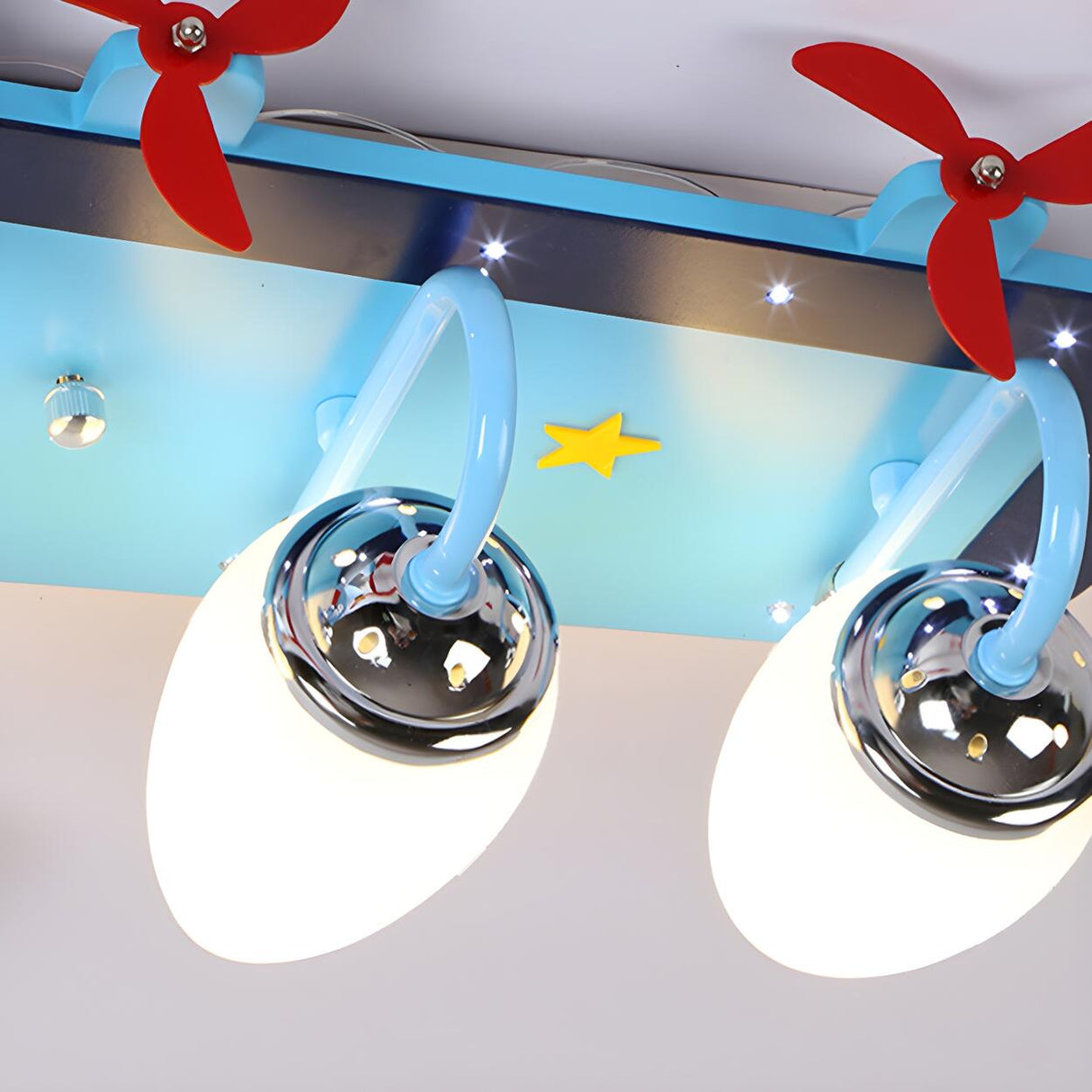 Kids Bedroom Blue Propeller Plane Flush Mount Light Image - 7