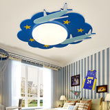 Kids Bedroom Blue Sky Airplane Flush Mount Ceiling Lamp Image - 1