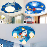 Kids Bedroom Blue Sky Airplane Flush Mount Ceiling Lamp Image - 13