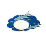 Kids Bedroom Blue Sky Airplane Flush Mount Ceiling Lamp Image - 3