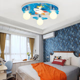 Kids Bedroom Blue Sky Airplane Flush Mount Ceiling Lamp Image - 5