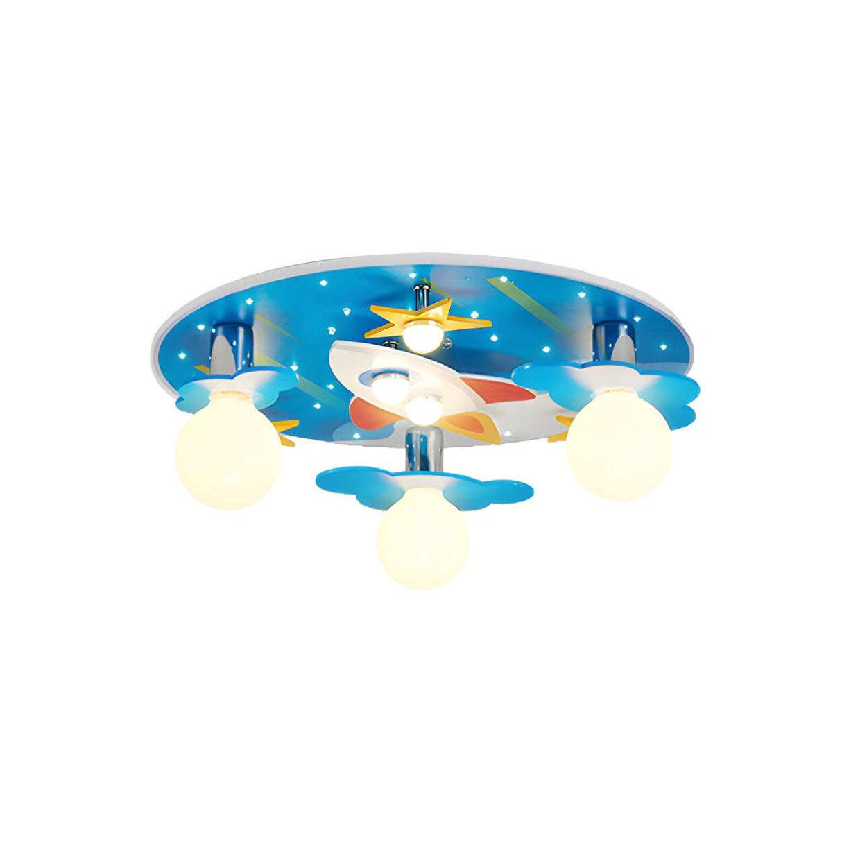 Kids Bedroom Blue Sky Airplane Flush Mount Ceiling Lamp Image - 6