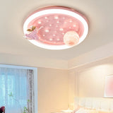 Kids Bedroom Blue Space-Themed Round Flush Mount Light Image - 10