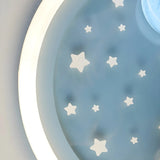 Kids Bedroom Blue Space-Themed Round Flush Mount Light Image - 11