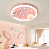 Kids Bedroom Blue Space-Themed Round Flush Mount Light Image - 4