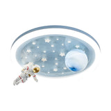 Kids Bedroom Blue Space-Themed Round Flush Mount Light Image - 5