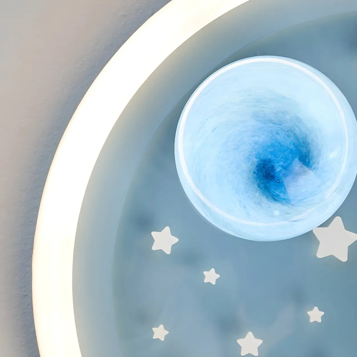 Kids Bedroom Blue Space-Themed Round Flush Mount Light Image - 6