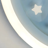 Kids Bedroom Blue Space-Themed Round Flush Mount Light Image - 7