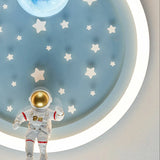 Kids Bedroom Blue Space-Themed Round Flush Mount Light Image - 8