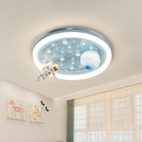 Kids Bedroom Blue Space-Themed Round Flush Mount Light Image - 9