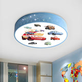 Kids Bedroom Cartoon Car Blue Drum LED Flush Mount Lamp Image - 1