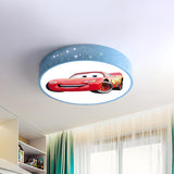 Kids Bedroom Cartoon Car Blue Drum LED Flush Mount Lamp Image - 10