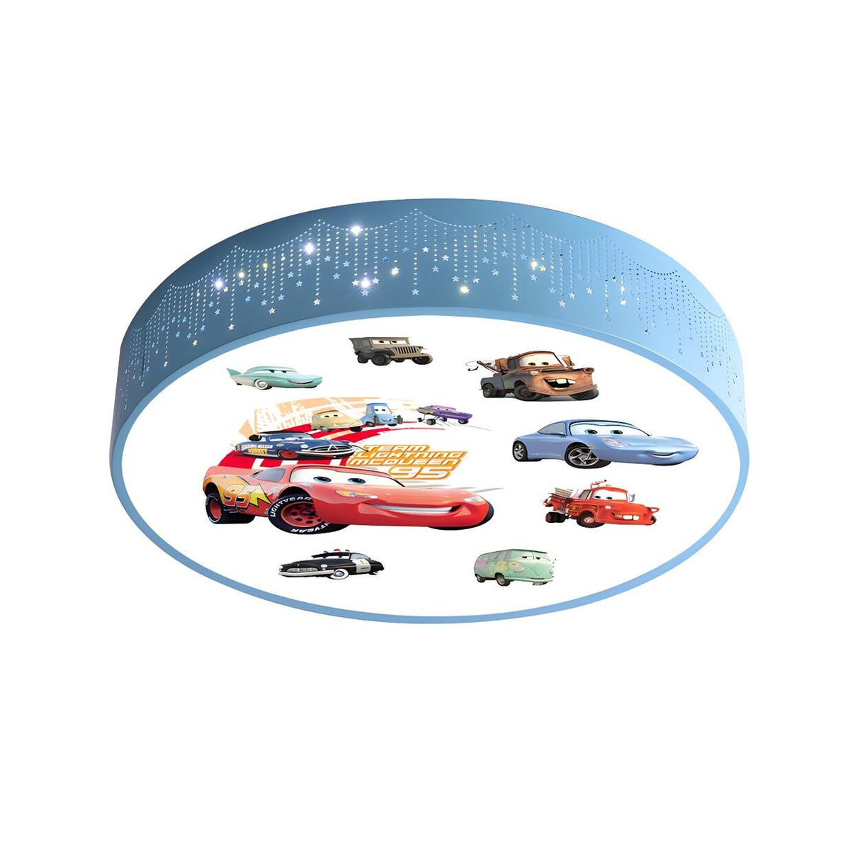 Kids Bedroom Cartoon Car Blue Drum LED Flush Mount Lamp Image - 3