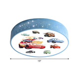 Kids Bedroom Cartoon Car Blue Drum LED Flush Mount Lamp Image - 4