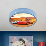 Kids Bedroom Cartoon Car Blue Drum LED Flush Mount Lamp Image - 5