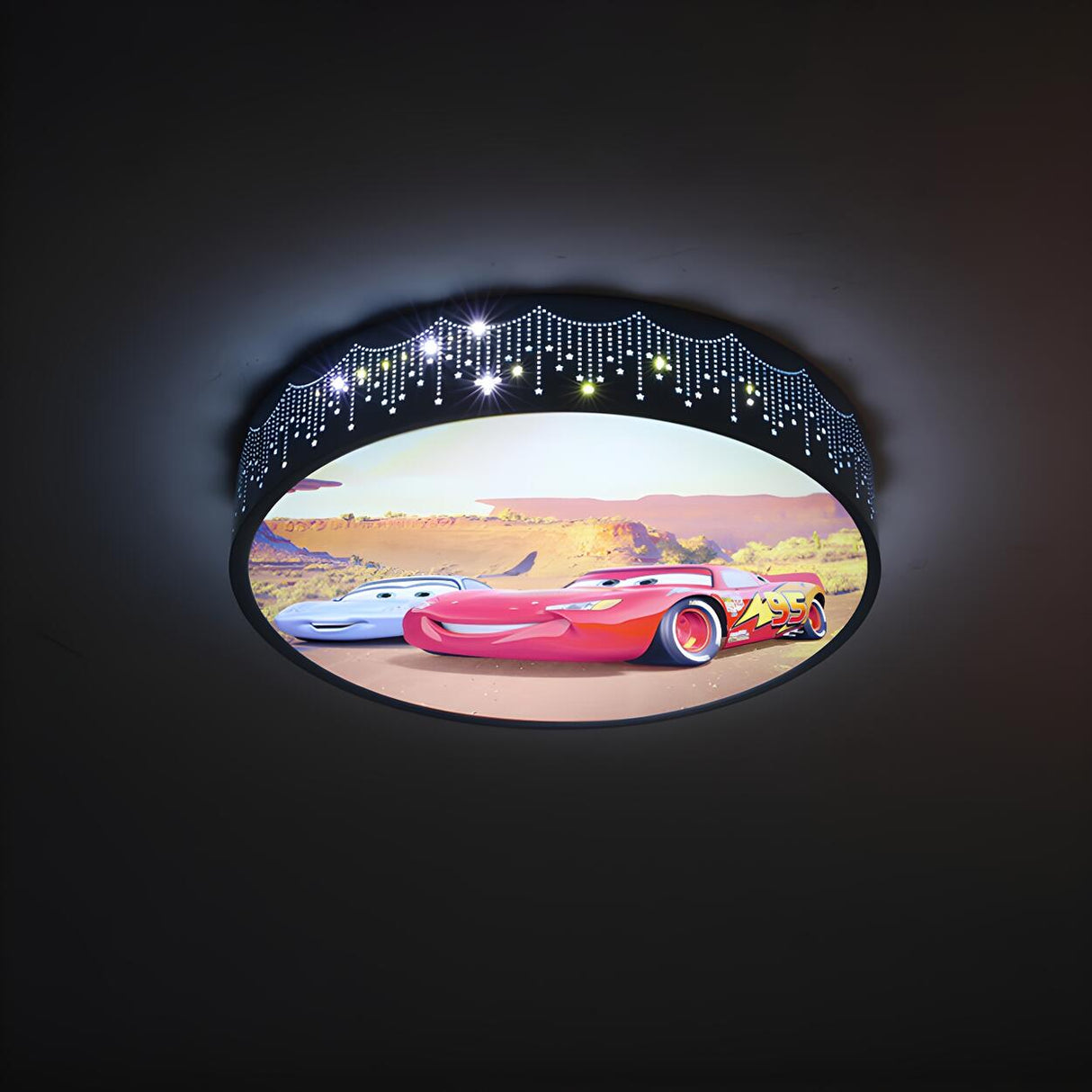 Kids Bedroom Cartoon Car Blue Drum LED Flush Mount Lamp Image - 8