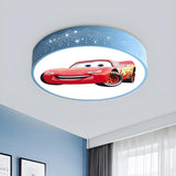 Kids Bedroom Cartoon Car Blue Drum LED Flush Mount Lamp Image - 9