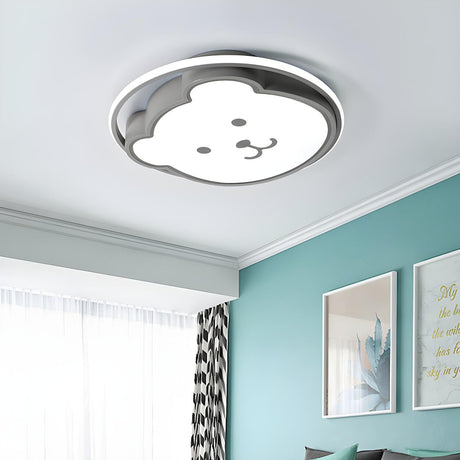 Kids Bedroom Cartoon Grey Bear LED Flush Mount Light Image - 1