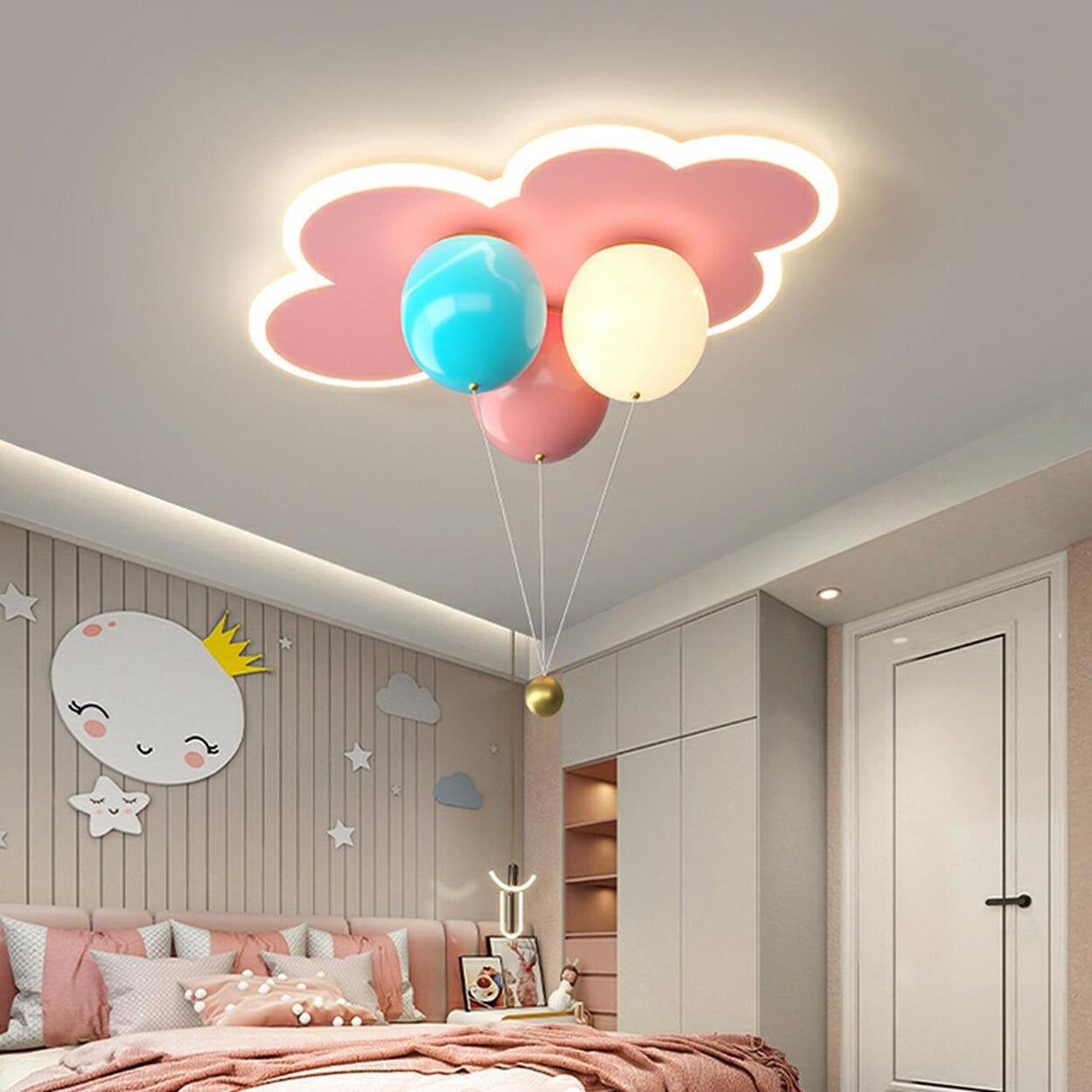 Kids Bedroom Colorful Balloon Cloud Flush Mount Light Image - 1