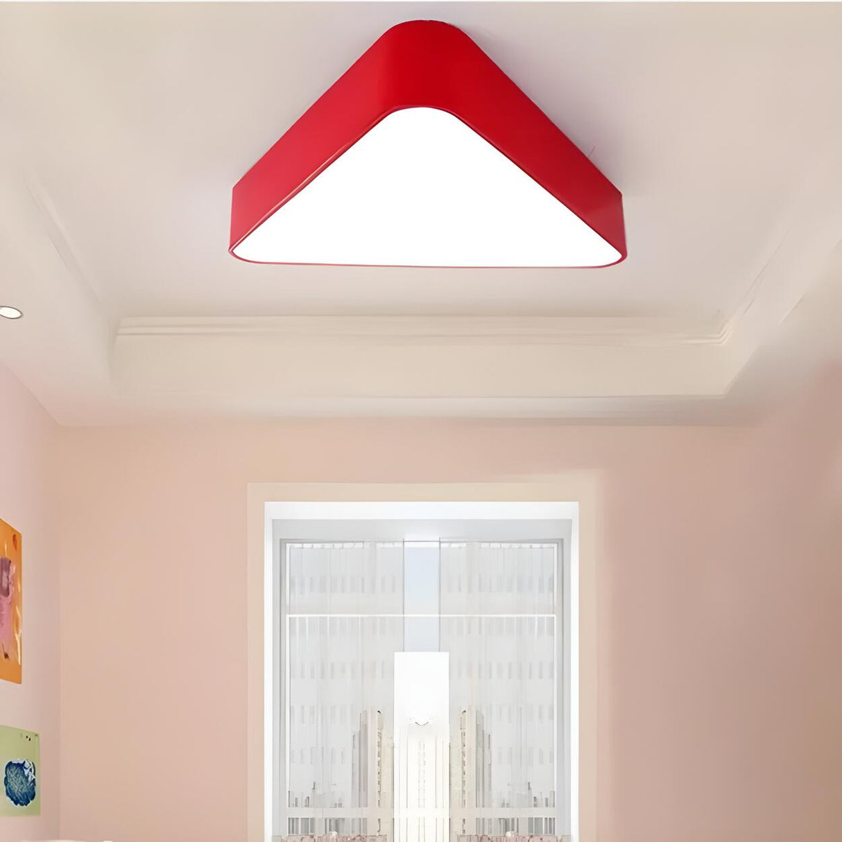 Kids Bedroom Colorful Triangle LED Flush Mount Light Image - 6