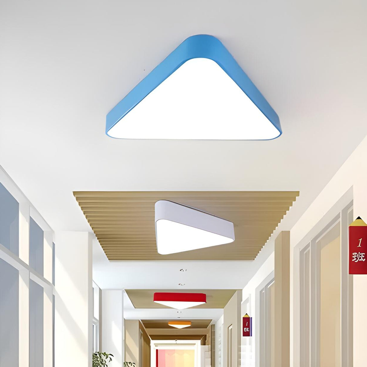 Kids Bedroom Colorful Triangle LED Flush Mount Light Image - 9