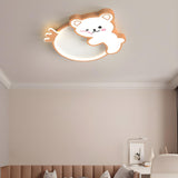 Kids Bedroom Cute Brown Bear Round Flush Mount Light Image - 1