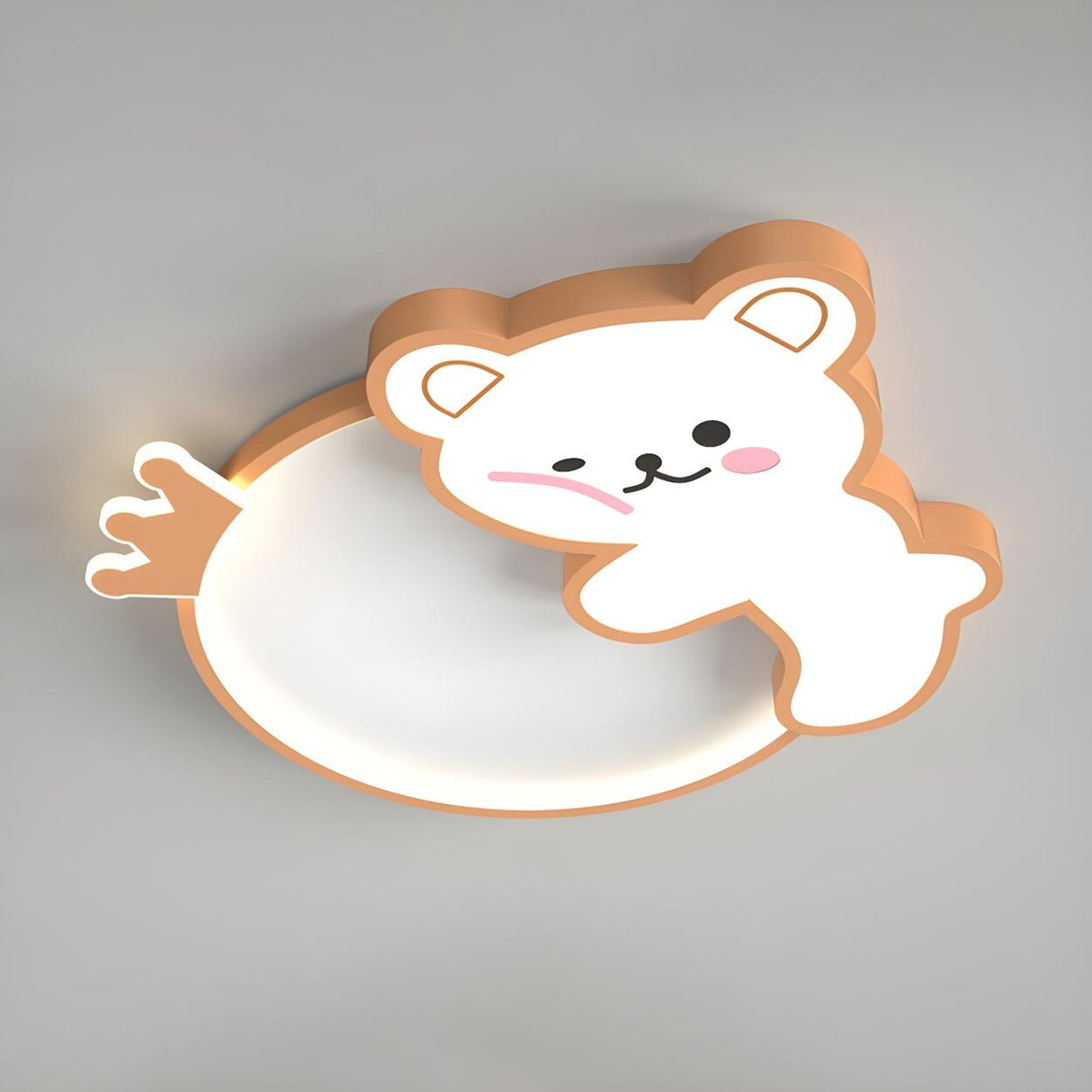 Kids Bedroom Cute Brown Bear Round Flush Mount Light Image - 10