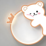 Kids Bedroom Cute Brown Bear Round Flush Mount Light Image - 13