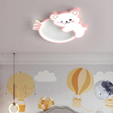 Kids Bedroom Cute Brown Bear Round Flush Mount Light Image - 2