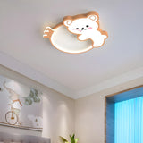 Kids Bedroom Cute Brown Bear Round Flush Mount Light Image - 3