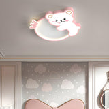 Kids Bedroom Cute Brown Bear Round Flush Mount Light Image - 5