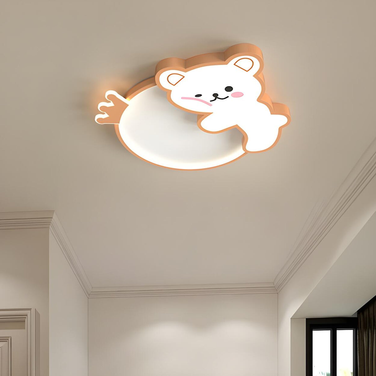 Kids Bedroom Cute Brown Bear Round Flush Mount Light Image - 6