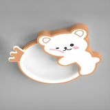 Kids Bedroom Cute Brown Bear Round Flush Mount Light Image - 9