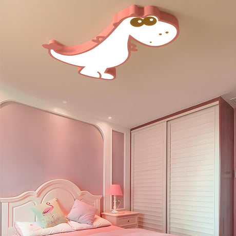 Kids Bedroom Cute Pink Dinosaur LED Flush Mount Light Image - 1