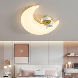 Kids Bedroom Moon Astronaut Resin Flush Mount Light Image - 1