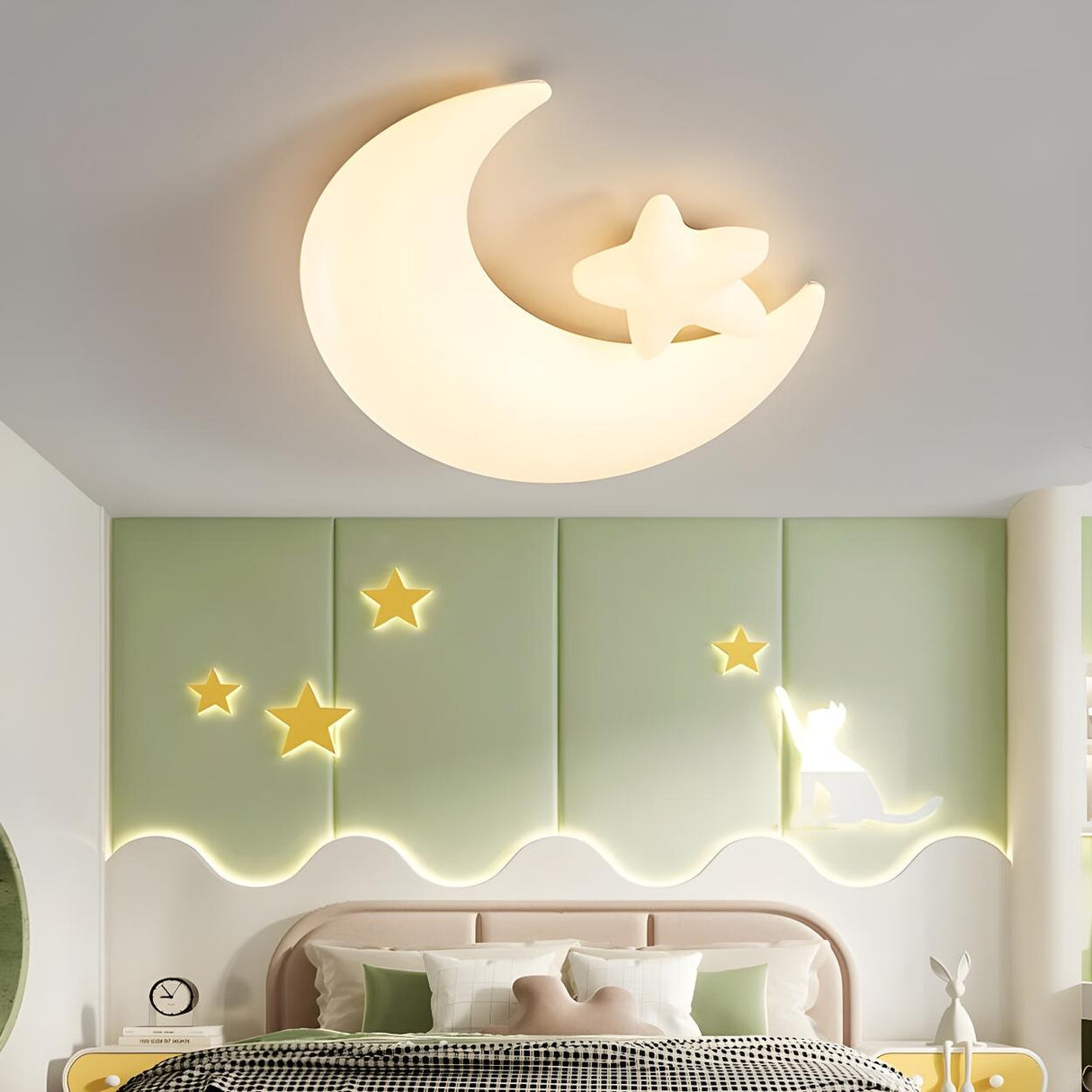 Kids Bedroom Moon Astronaut Resin Flush Mount Light Image - 7