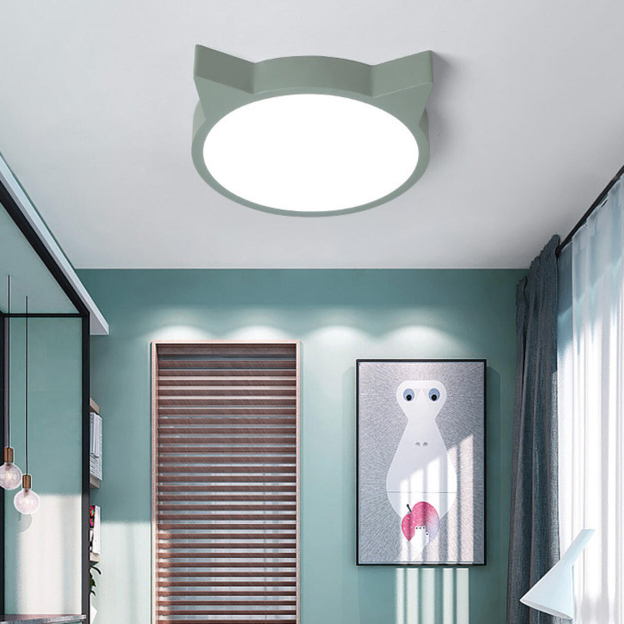 Kids Bedroom Pink Cat LED Flush Mount Ceiling Light Image - 2