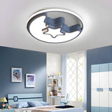 Kids Bedroom Pink Moon Star Circle Flush Mount Light Image - 15