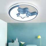 Kids Bedroom Pink Moon Star Circle Flush Mount Light Image - 4