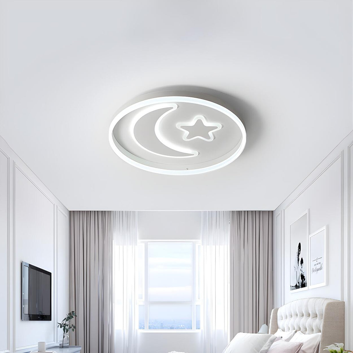 Kids Bedroom Pink Moon Star Small LED Flush Mount Light Image - 10