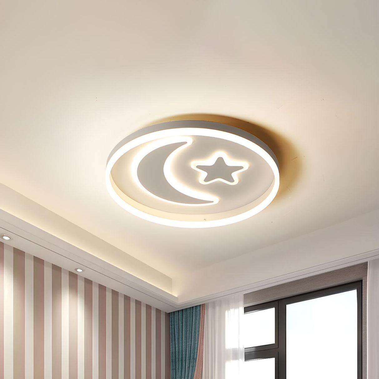 Kids Bedroom Pink Moon Star Small LED Flush Mount Light Image - 12