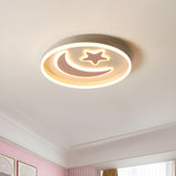 Kids Bedroom Pink Moon Star Small LED Flush Mount Light Image - 2