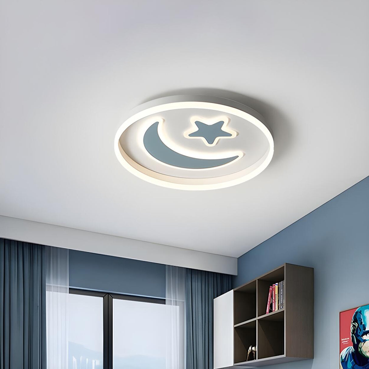 Kids Bedroom Pink Moon Star Small LED Flush Mount Light Image - 8