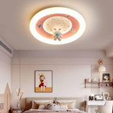 Kids Bedroom Pink Space Round Flush Mount Ceiling Light Image - 1