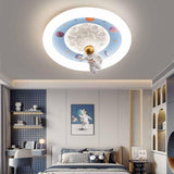 Kids Bedroom Pink Space Round Flush Mount Ceiling Light Image - 3