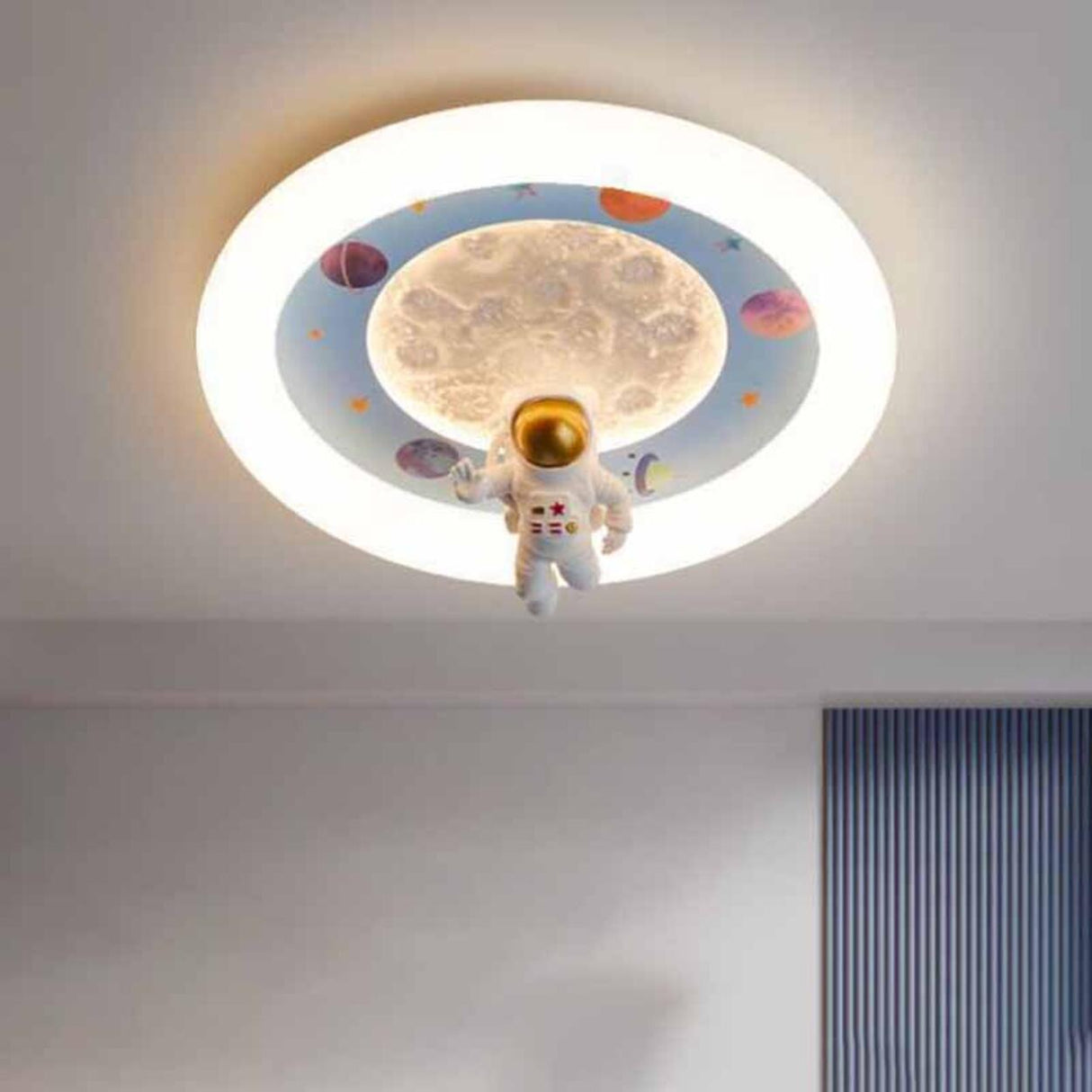 Kids Bedroom Pink Space Round Flush Mount Ceiling Light Image - 4