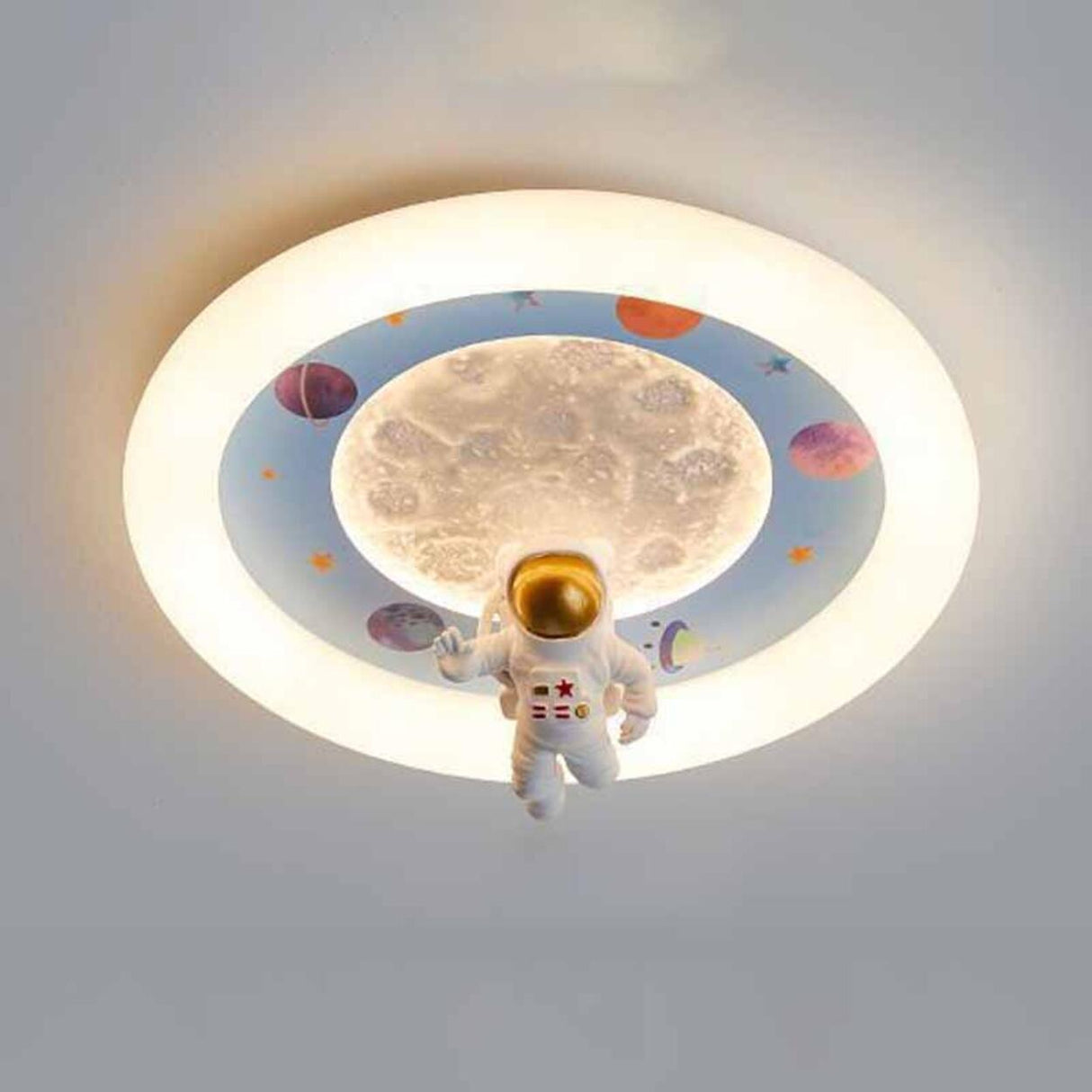 Kids Bedroom Pink Space Round Flush Mount Ceiling Light Image - 6