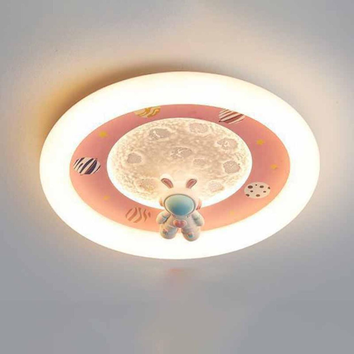 Kids Bedroom Pink Space Round Flush Mount Ceiling Light Image - 7