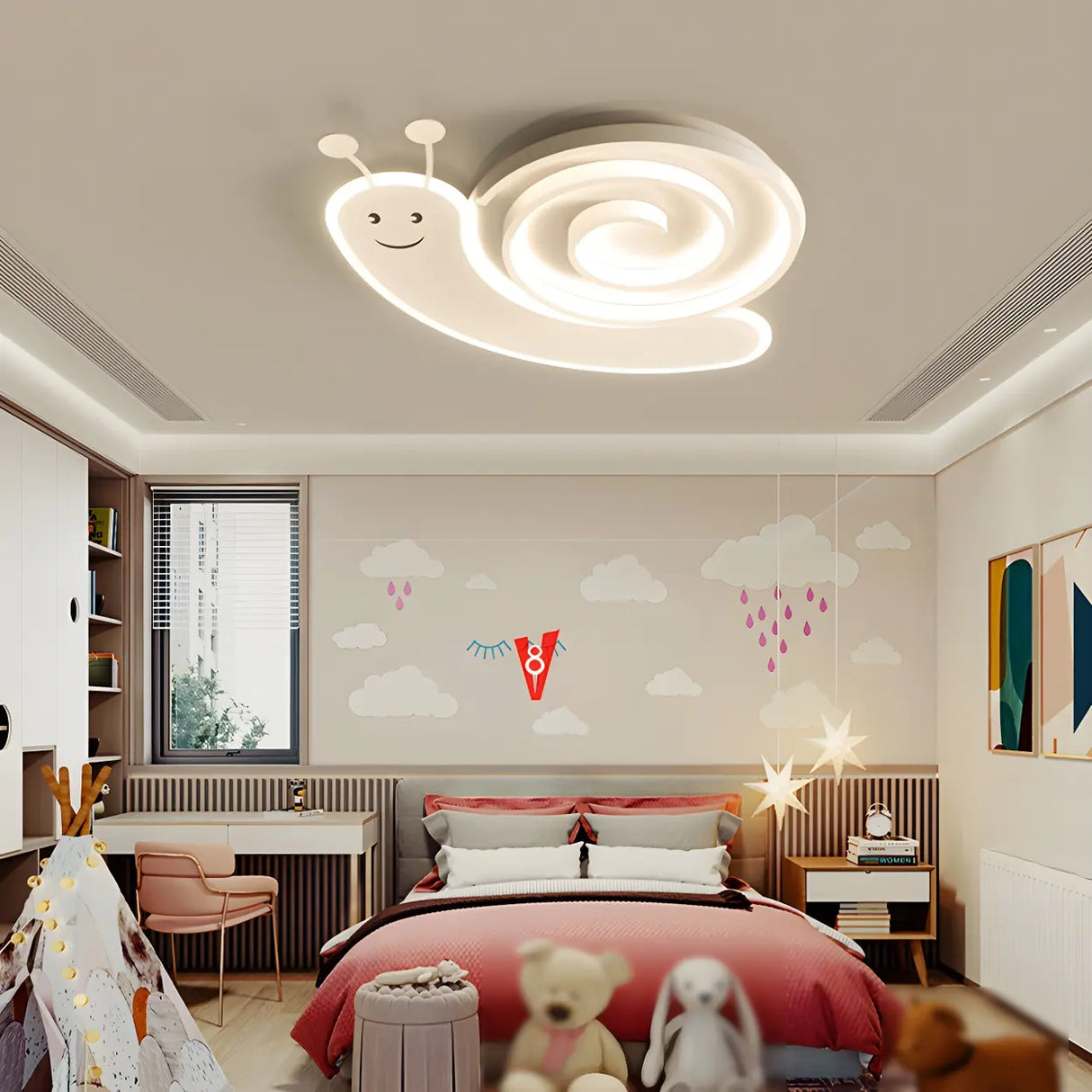 Kids Bedroom Playful Snail LED Flush Mount Ceiling Lamp Image - 1